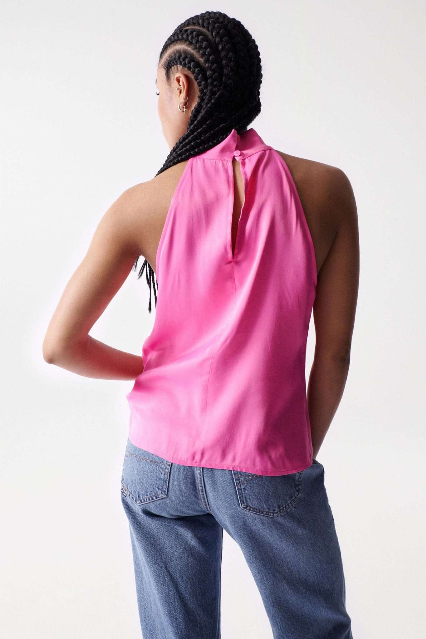 Top in raso con scollo a mezzaluna in rosa medio Salsa Jeans   