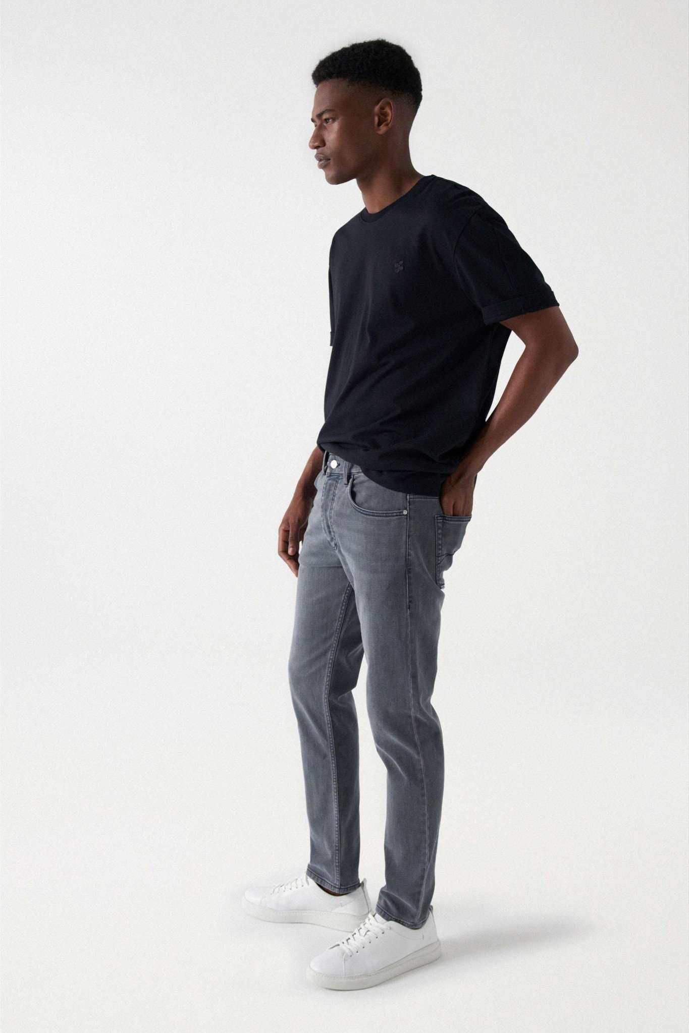 Jeans Slim in maglia di jeans grigio medio Salsa Jeans   