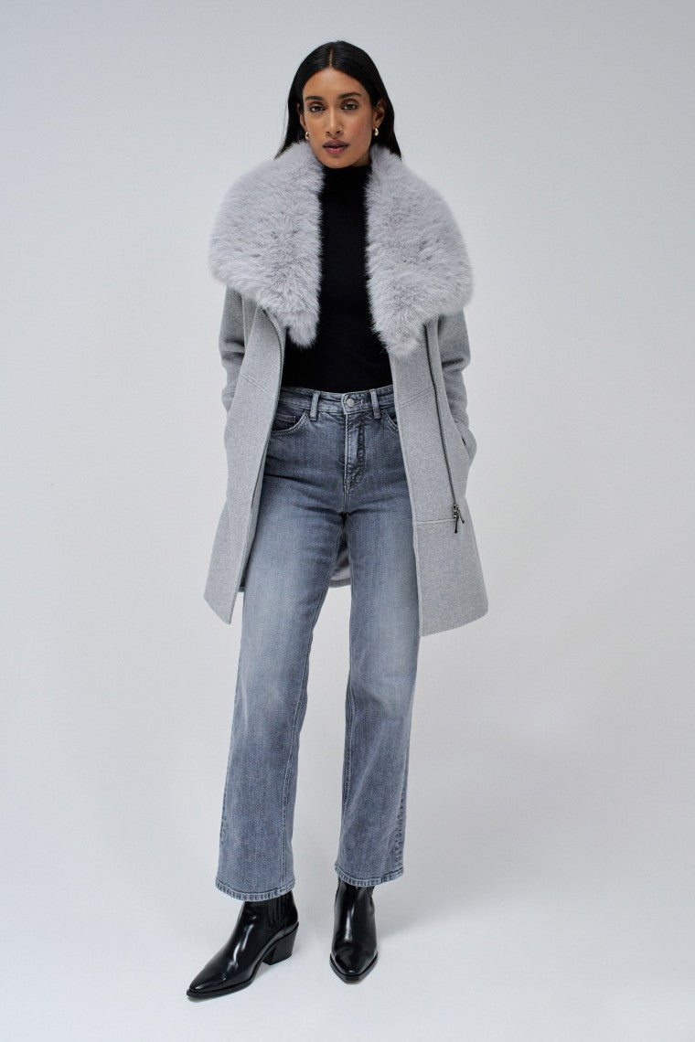 Cappotto in lana con colletto di pelliccia in grigio medio Salsa Jeans   