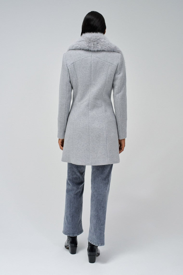 Cappotto in lana con colletto di pelliccia in grigio medio Salsa Jeans   