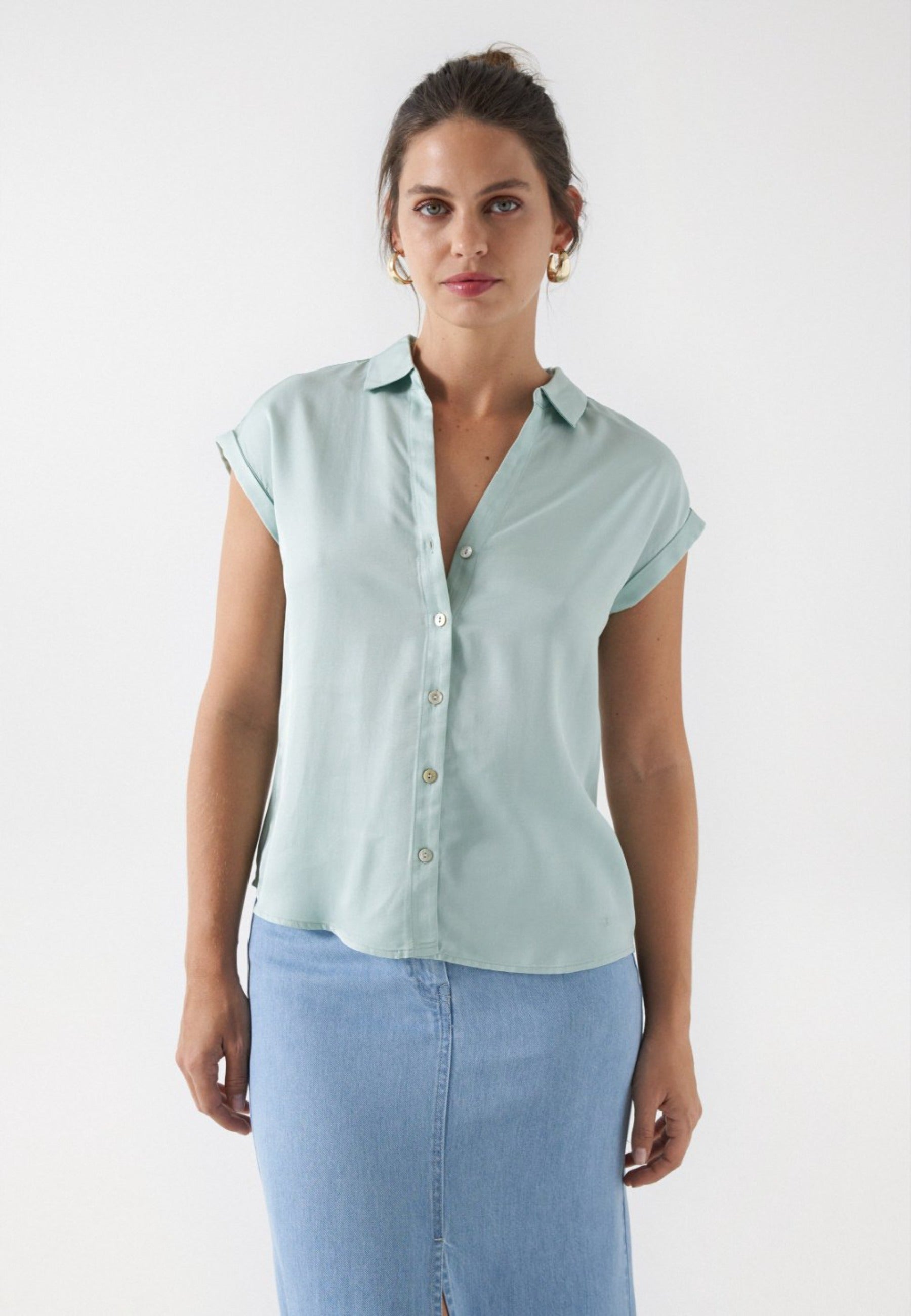 Camicia basic senza maniche in verde chiaro Salsa Jeans   