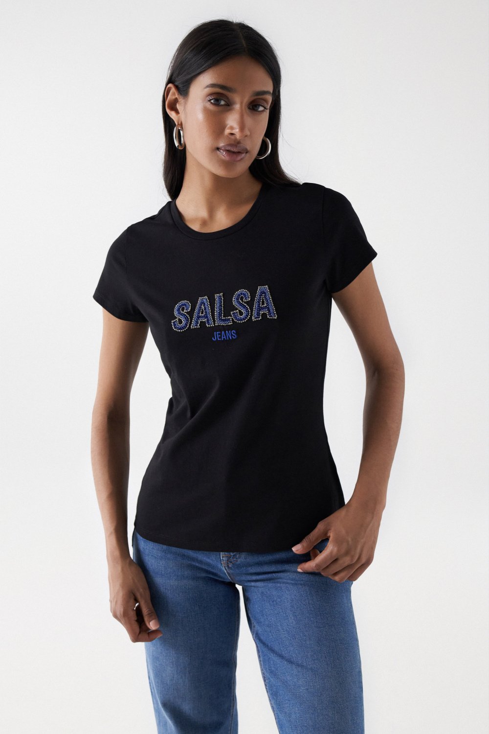 Maglietta istituzionale con perline in nero T-shirt Salsa Jeans   