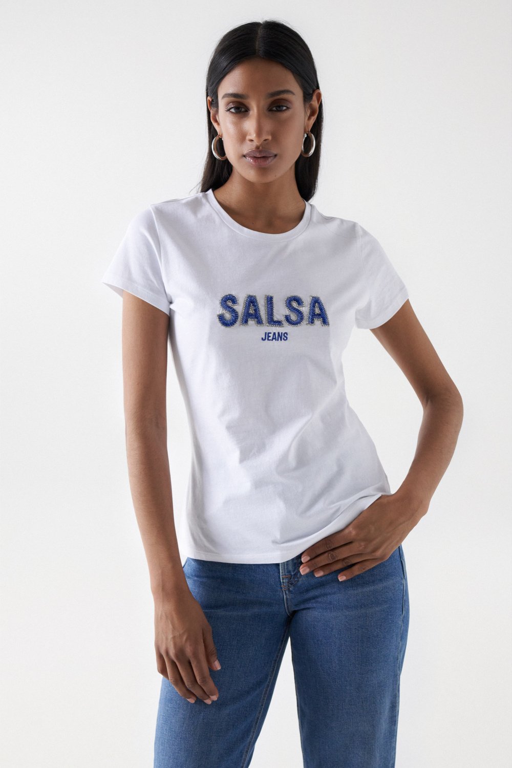 T-shirt istituzionale con perline in bianco T-Shirts Salsa Jeans   