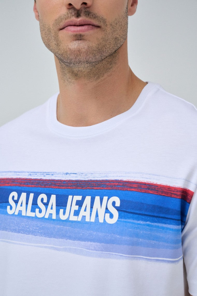 Stampa del marchio sul petto delle T-shirt bianche Salsa Jeans   