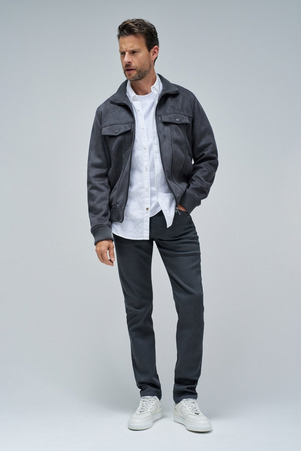 Giacca Trucker in pelle scamosciata in grigio scuro Giacche Salsa Jeans