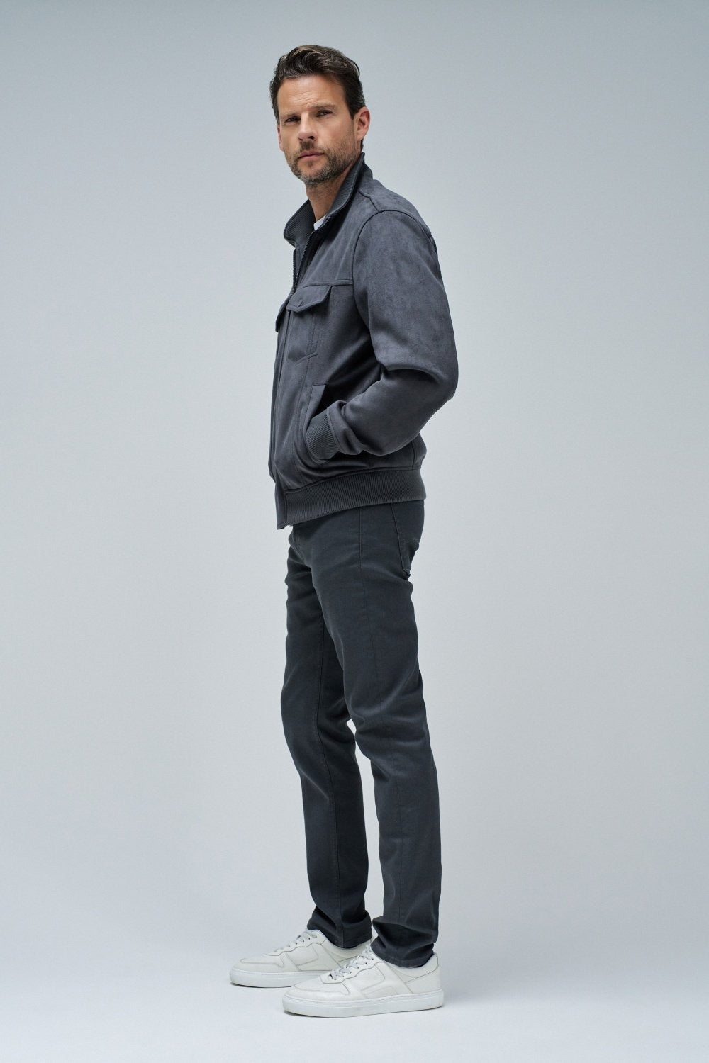 Giacca Trucker in pelle scamosciata in grigio scuro Giacche Salsa Jeans