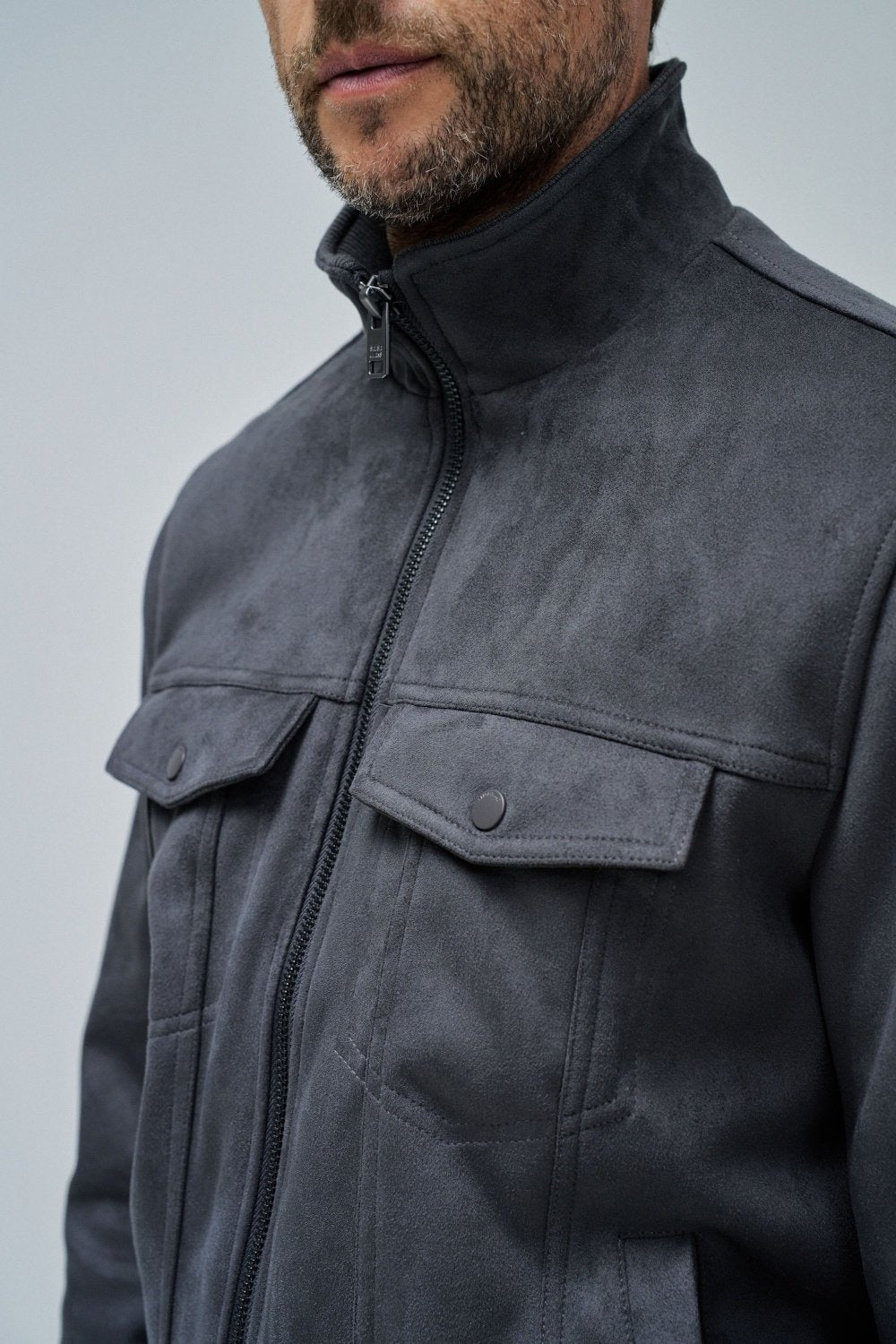 Giacca Trucker in pelle scamosciata in grigio scuro Giacche Salsa Jeans