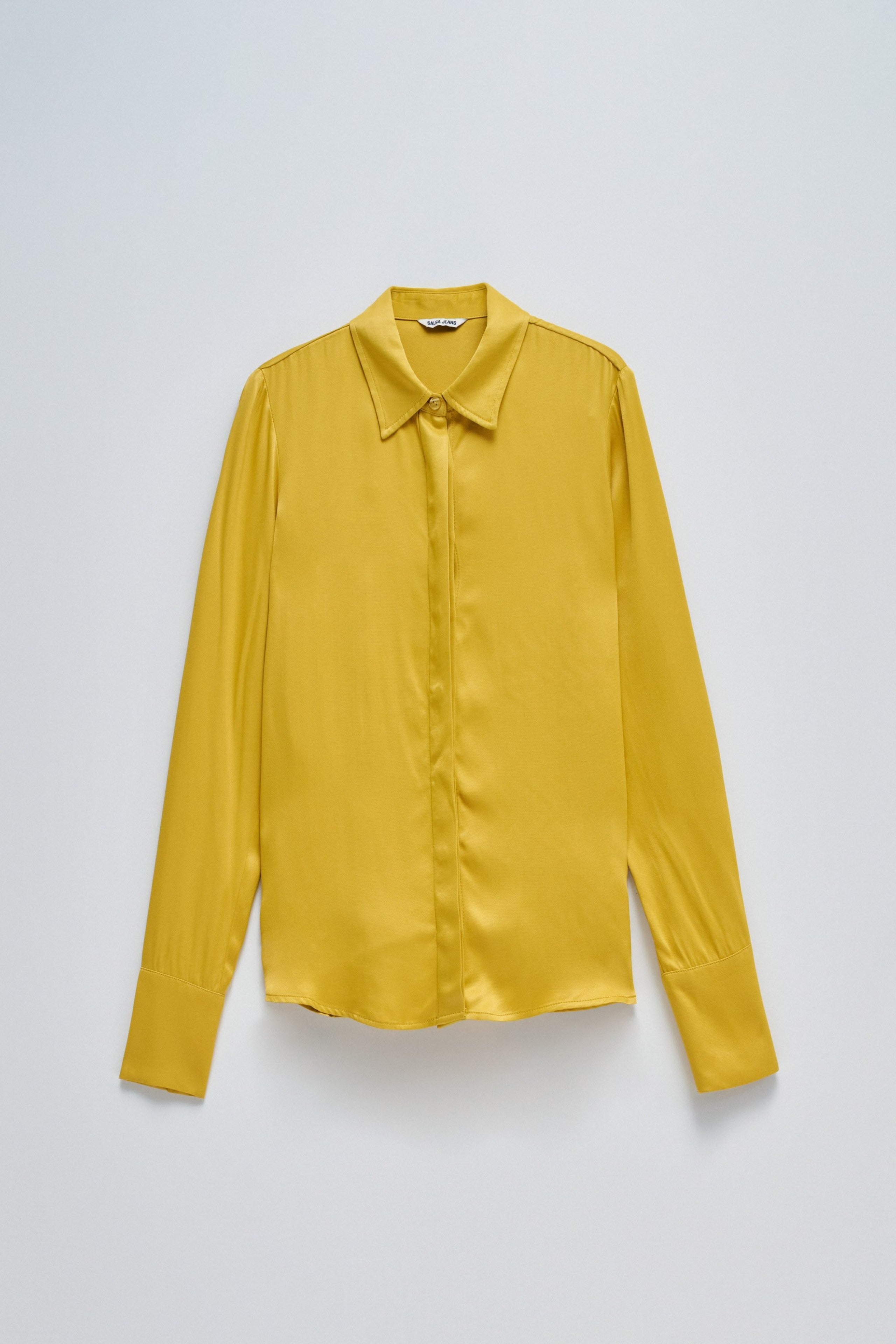 Camicia basic in raso con dettaglio dell'abbottonatura in camicie giallo chiaro Salsa Jeans   