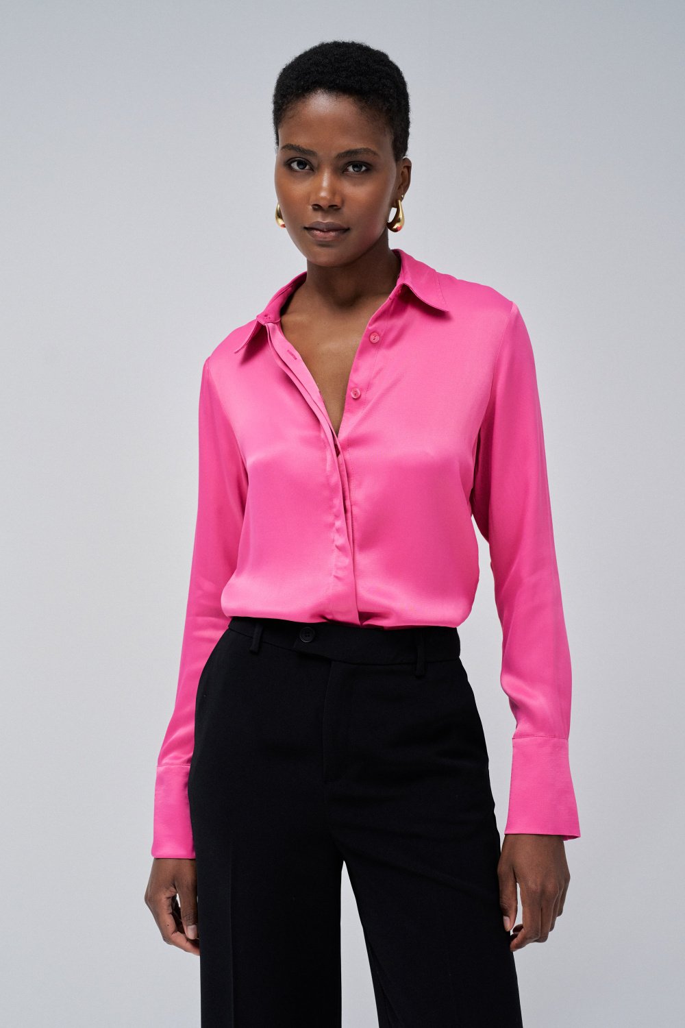 Camicia basic in raso rosa scuro Salsa Jeans   