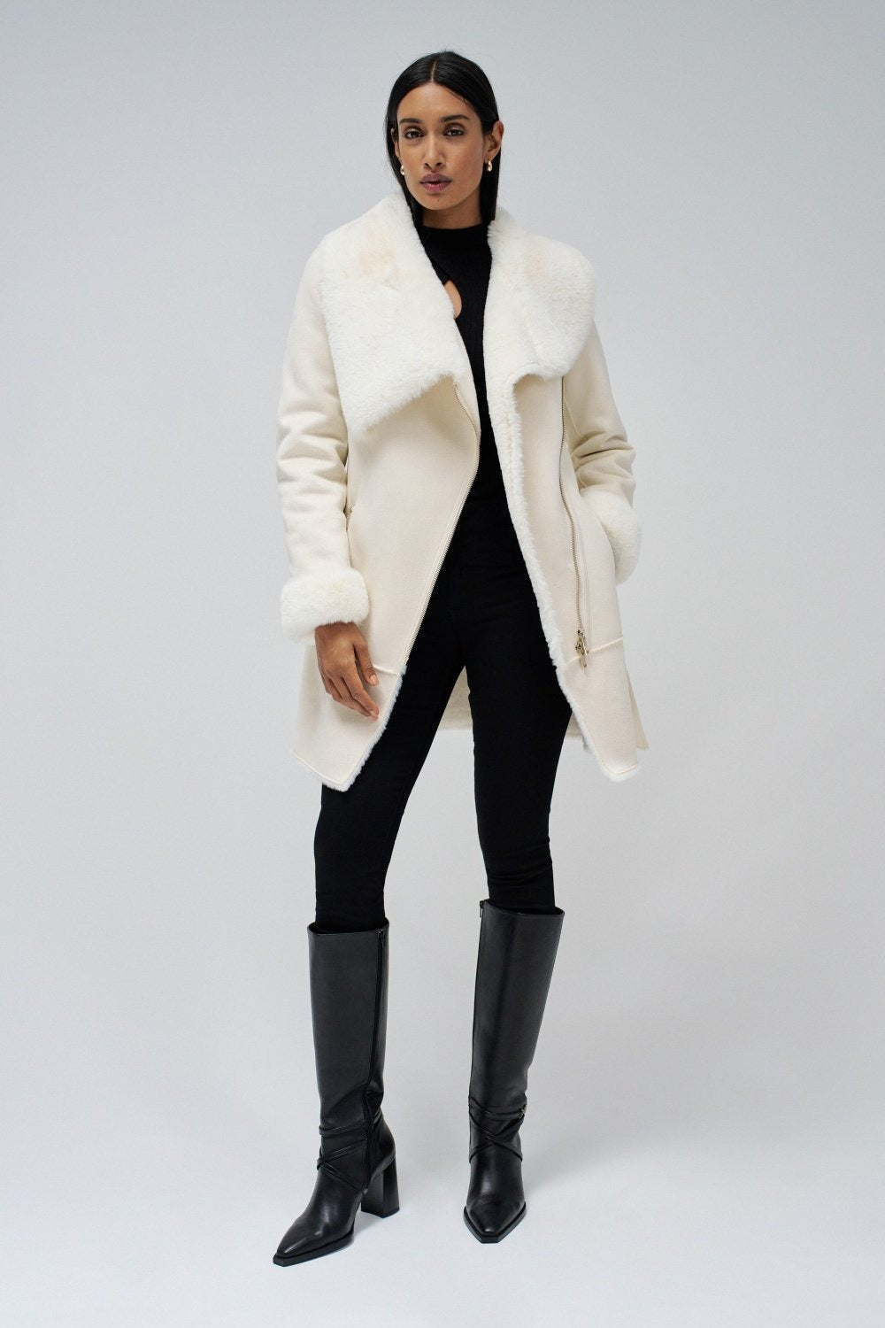 Cappotto lungo in shearling in perle chiare Giacche Salsa Jeans