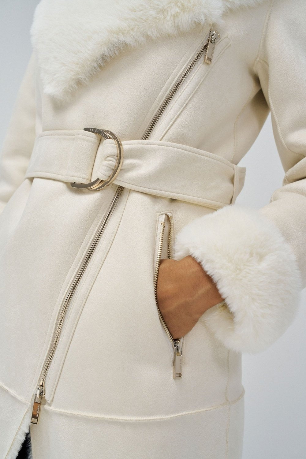 Cappotto lungo in shearling in perle chiare Giacche Salsa Jeans