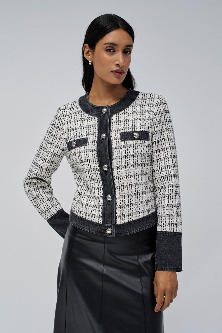 Cappotto in tweed con denim in giacche nere Salsa Jeans   