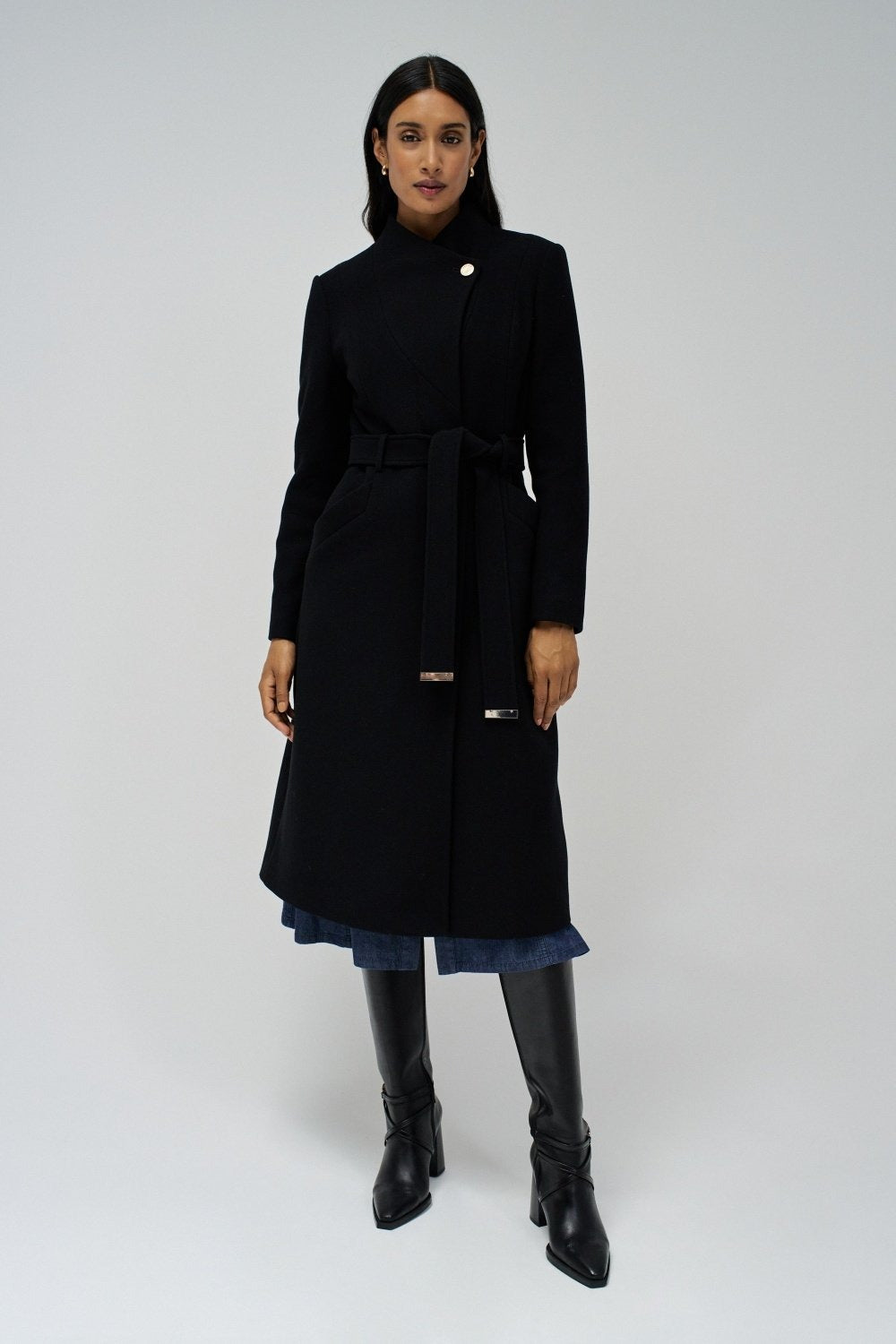 Cappotto lungo in lana con cintura in nero Giacche Salsa Jeans