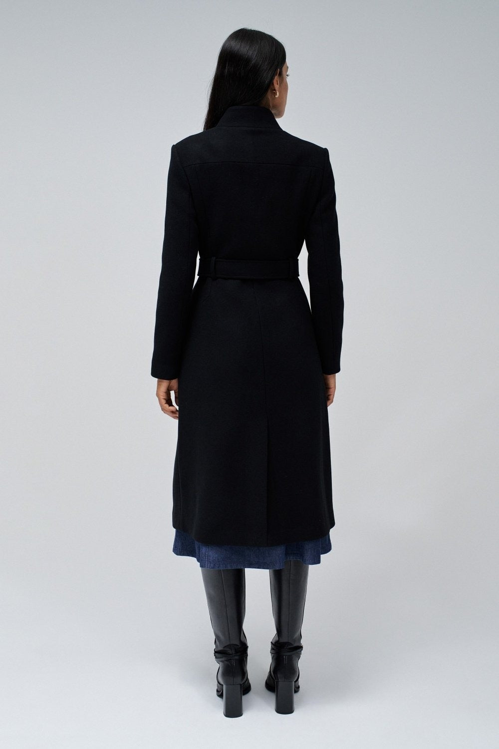 Cappotto lungo in lana con cintura in nero Giacche Salsa Jeans