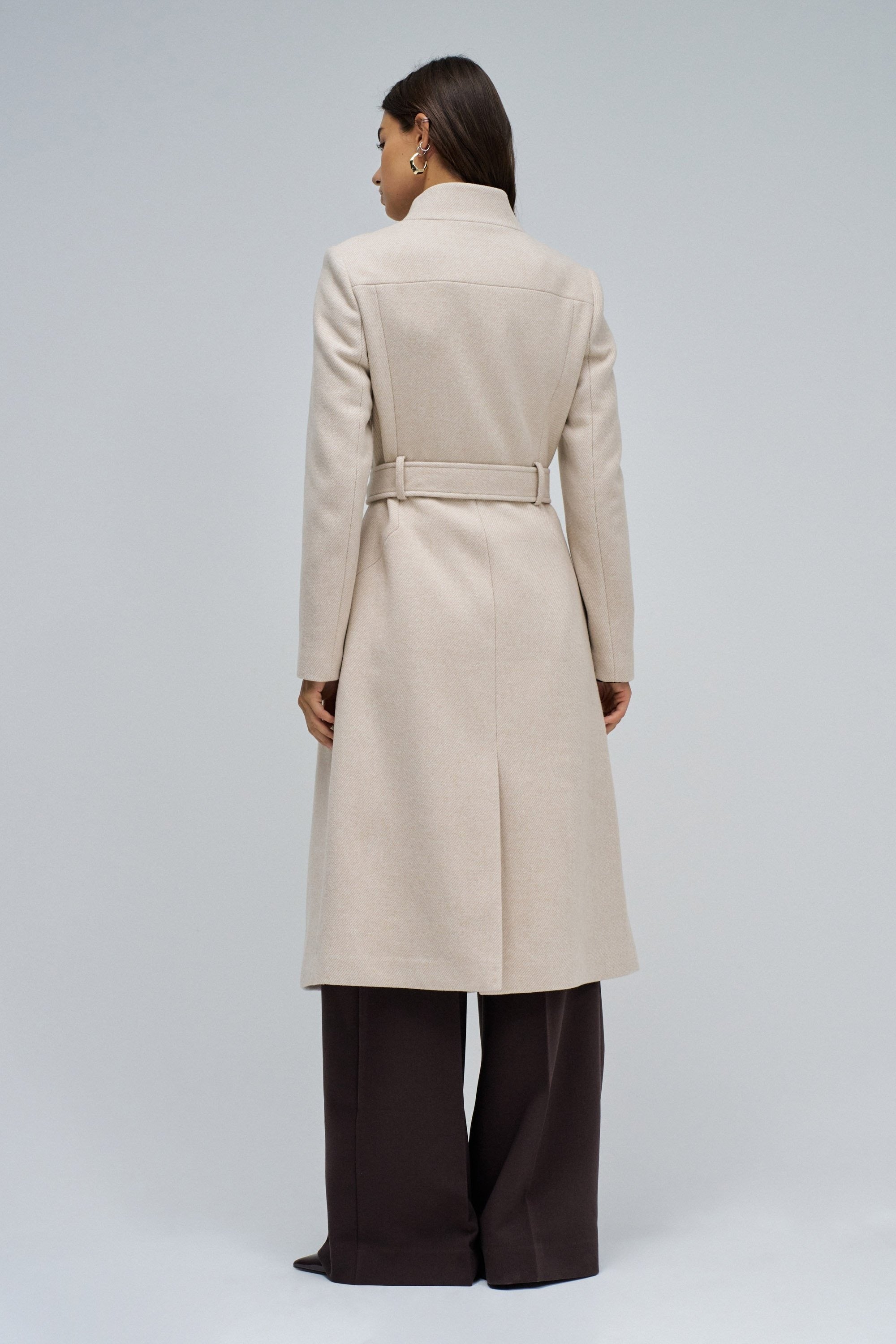 Giacca lunga in lana con cintura in beige chiaro V1 Giacche Salsa Jeans