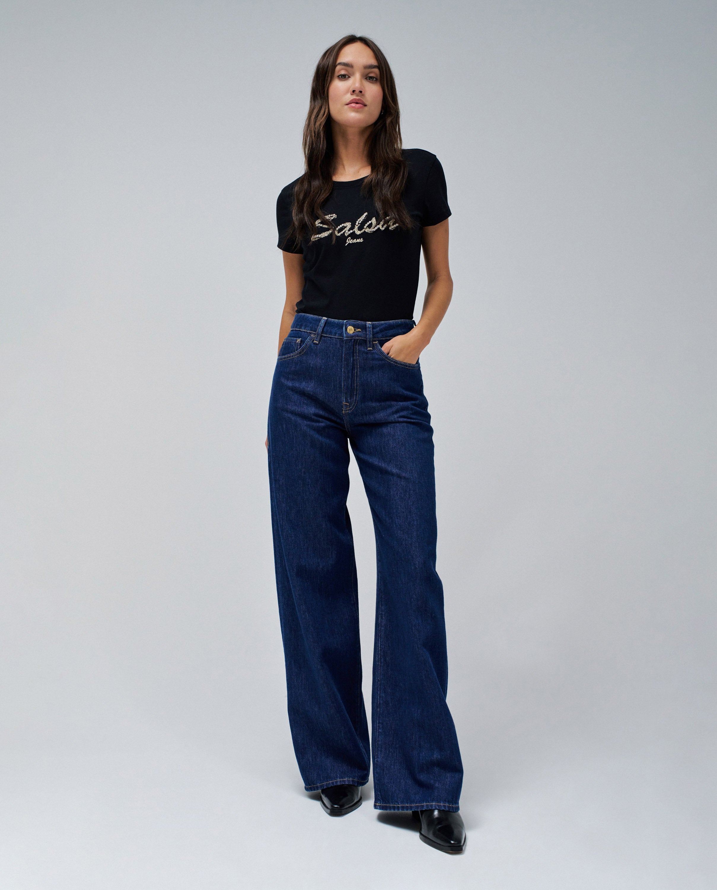 Maglietta con marchio ricamato in lurex in nero T-Shirt Salsa Jeans