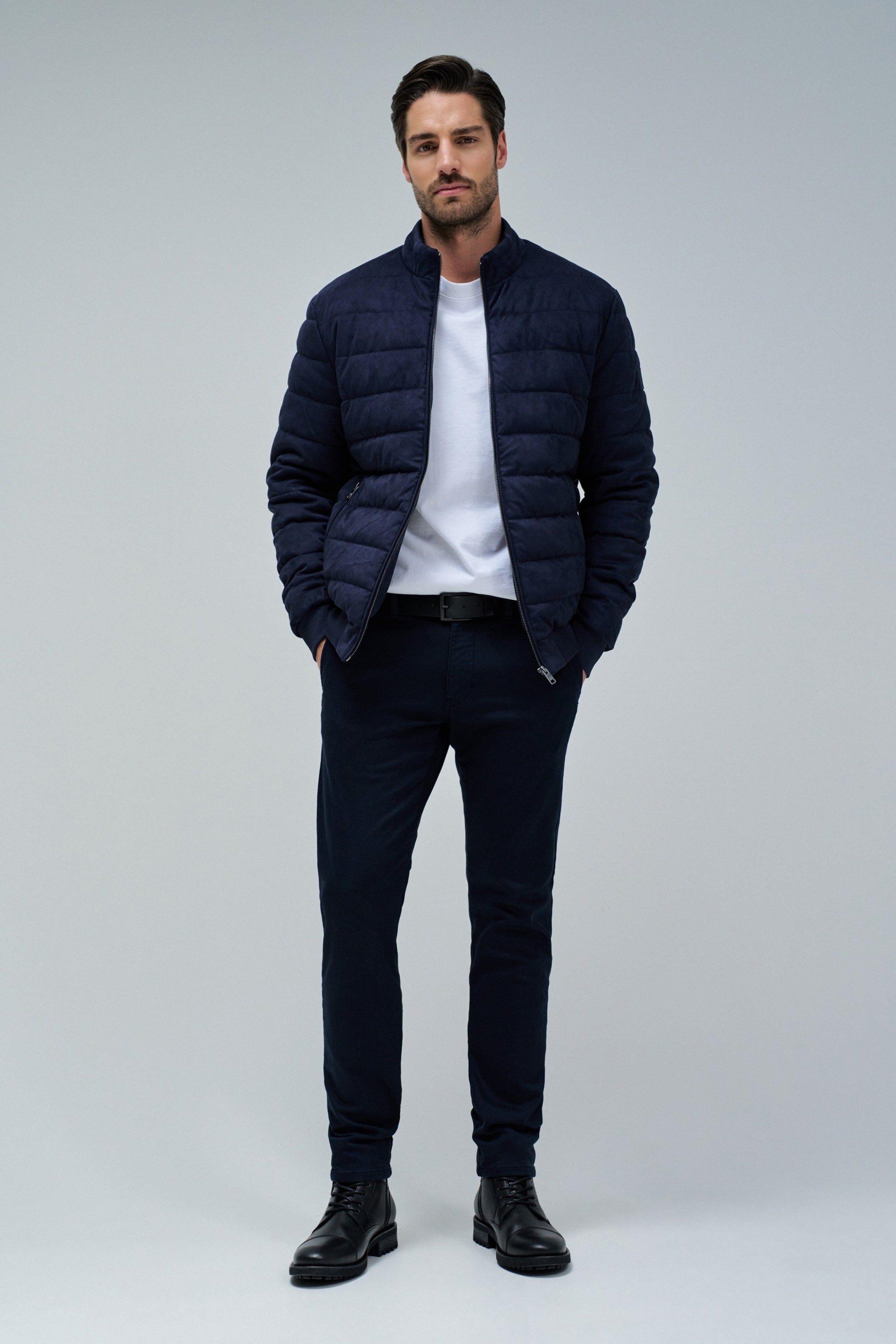 Bomber in pelle scamosciata in blu scuro Giacche Salsa Jeans