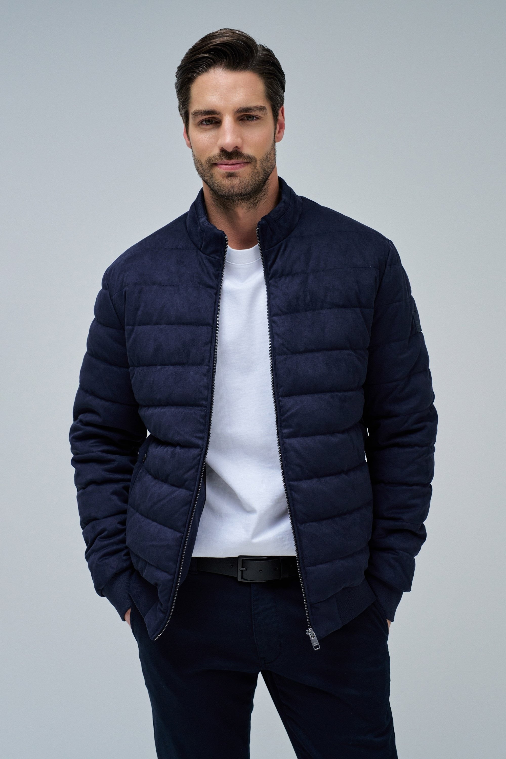 Bomber in pelle scamosciata in blu scuro Giacche Salsa Jeans