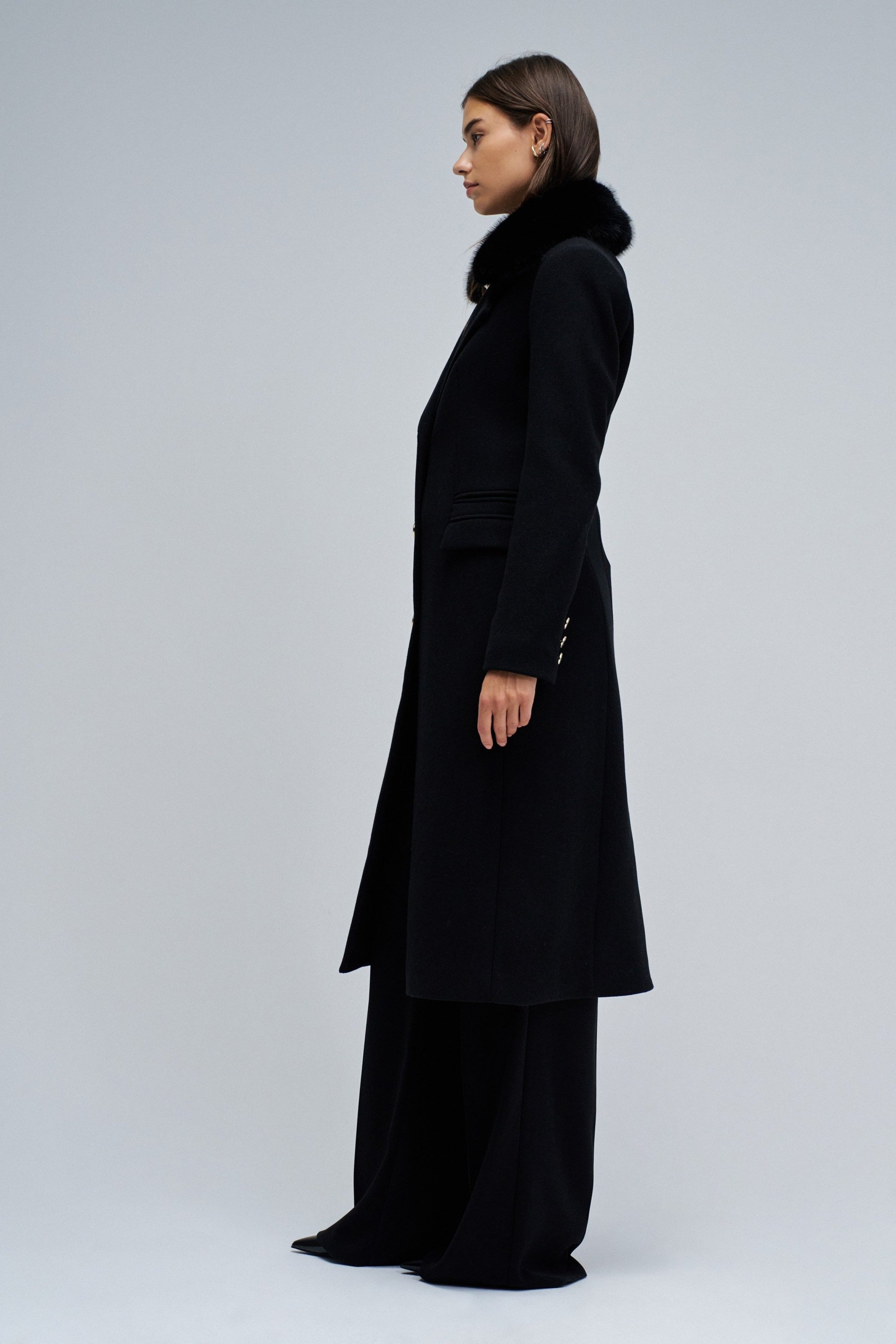 Cappotto in lana con collo in pelliccia sintetica in nero Giacche Salsa Jeans
