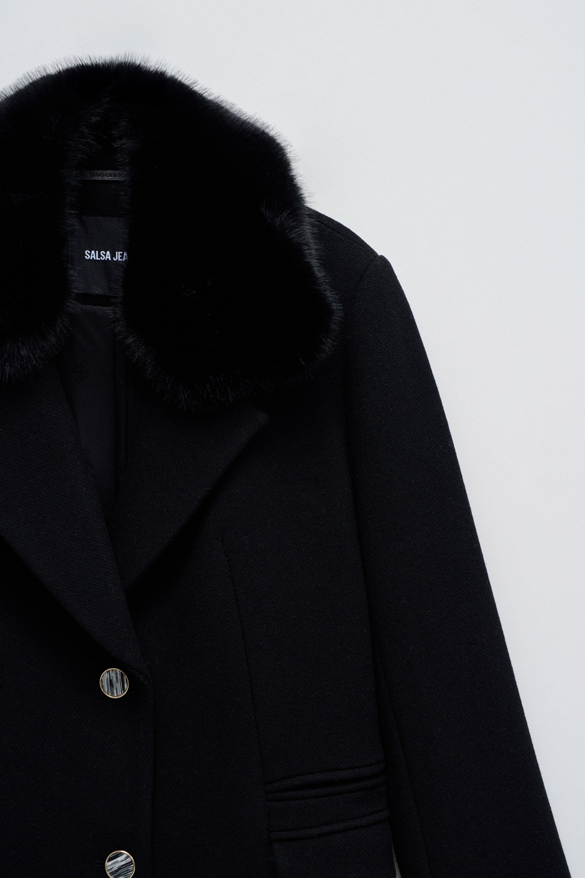 Cappotto in lana con collo in pelliccia sintetica in nero Giacche Salsa Jeans
