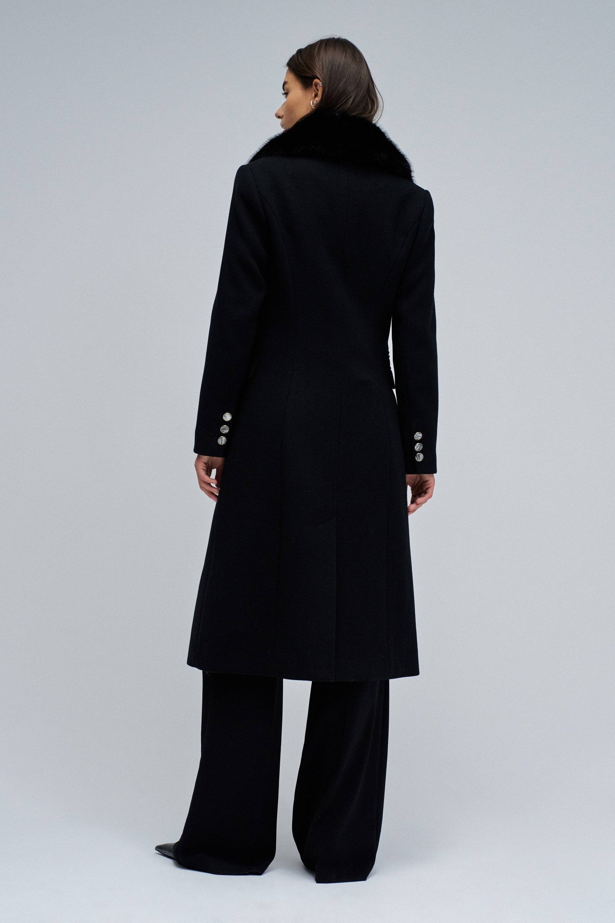 Cappotto in lana con collo in pelliccia sintetica in nero Giacche Salsa Jeans