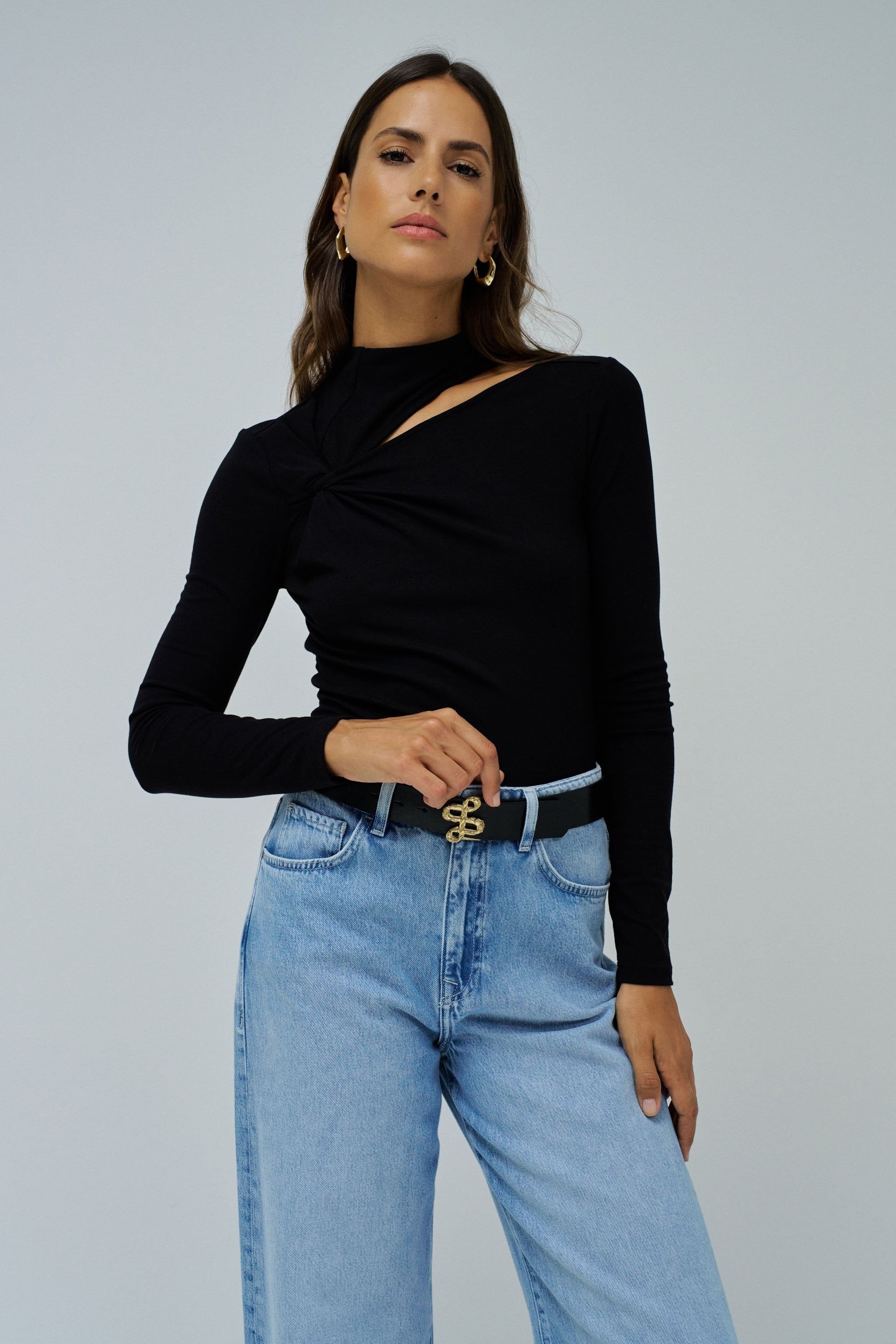 Maniche lunghe con dettaglio Twist in nero T-Shirt Salsa Jeans