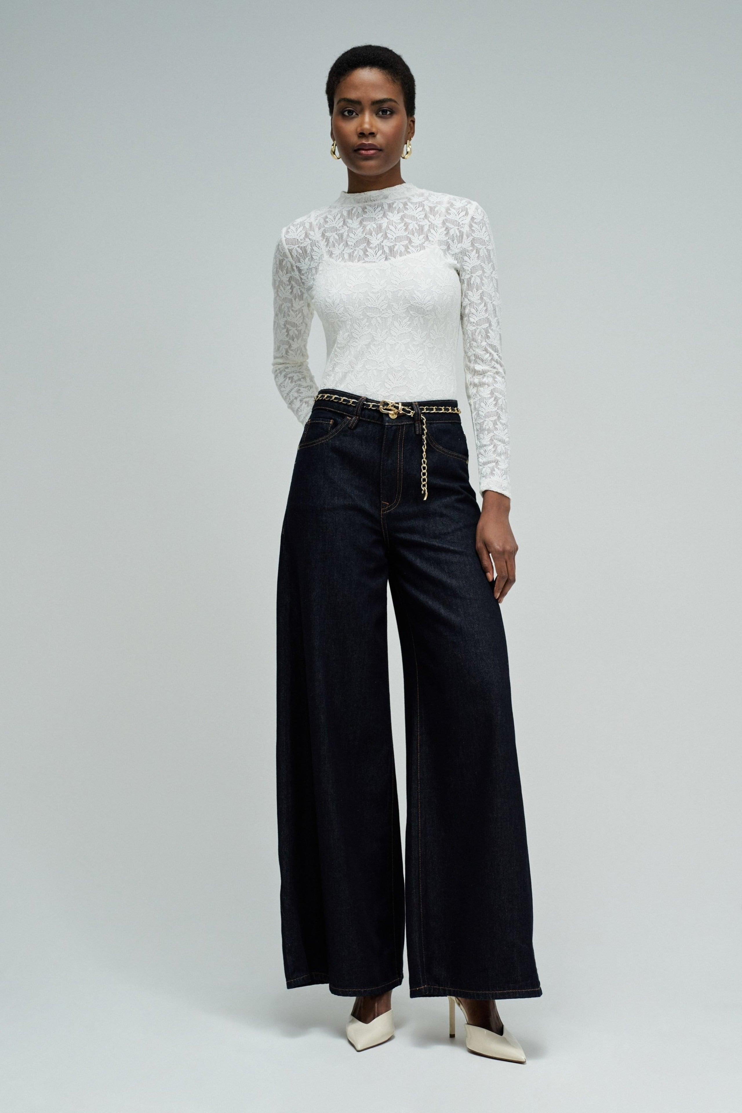 Maglia a maniche lunghe in pizzo color beige chiaro T-shirt Salsa Jeans