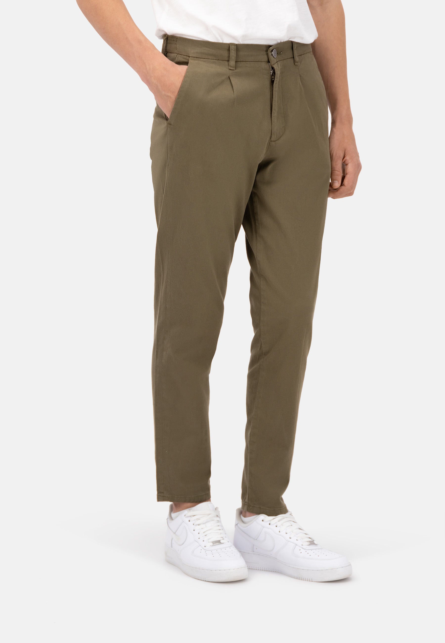 Pantaloni-Cropped Chino in Olive Colours and Sons   