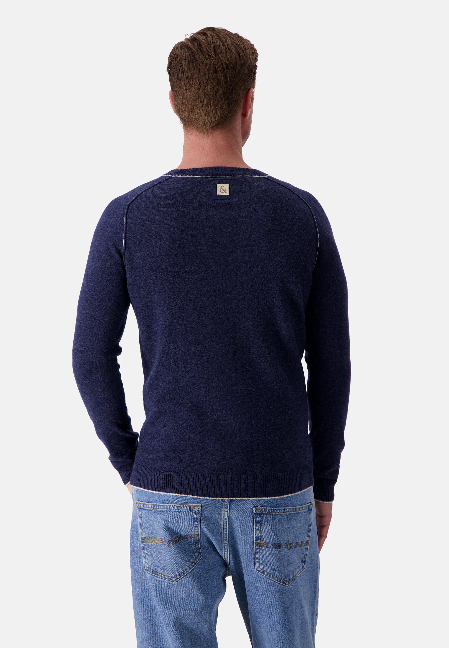 Scollo rotondo in misto merino in blu Maglioni Colours and Sons   