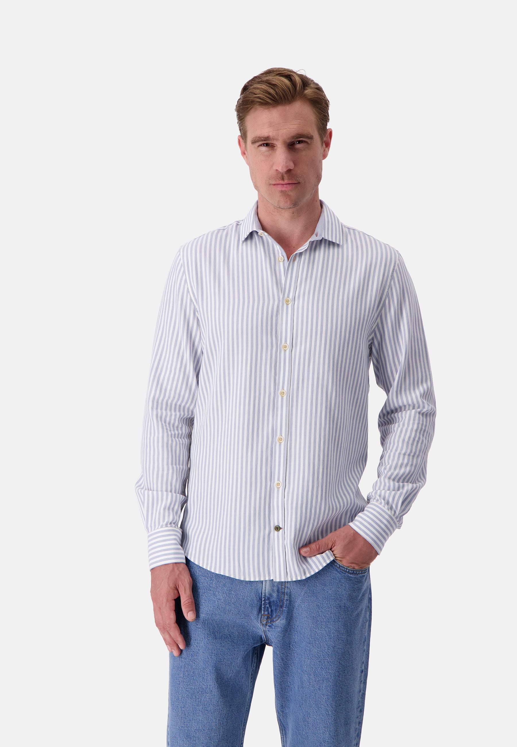 Camicia Spazzolato Twill Stripes in Lago Stripes Camicie Colours and Sons   