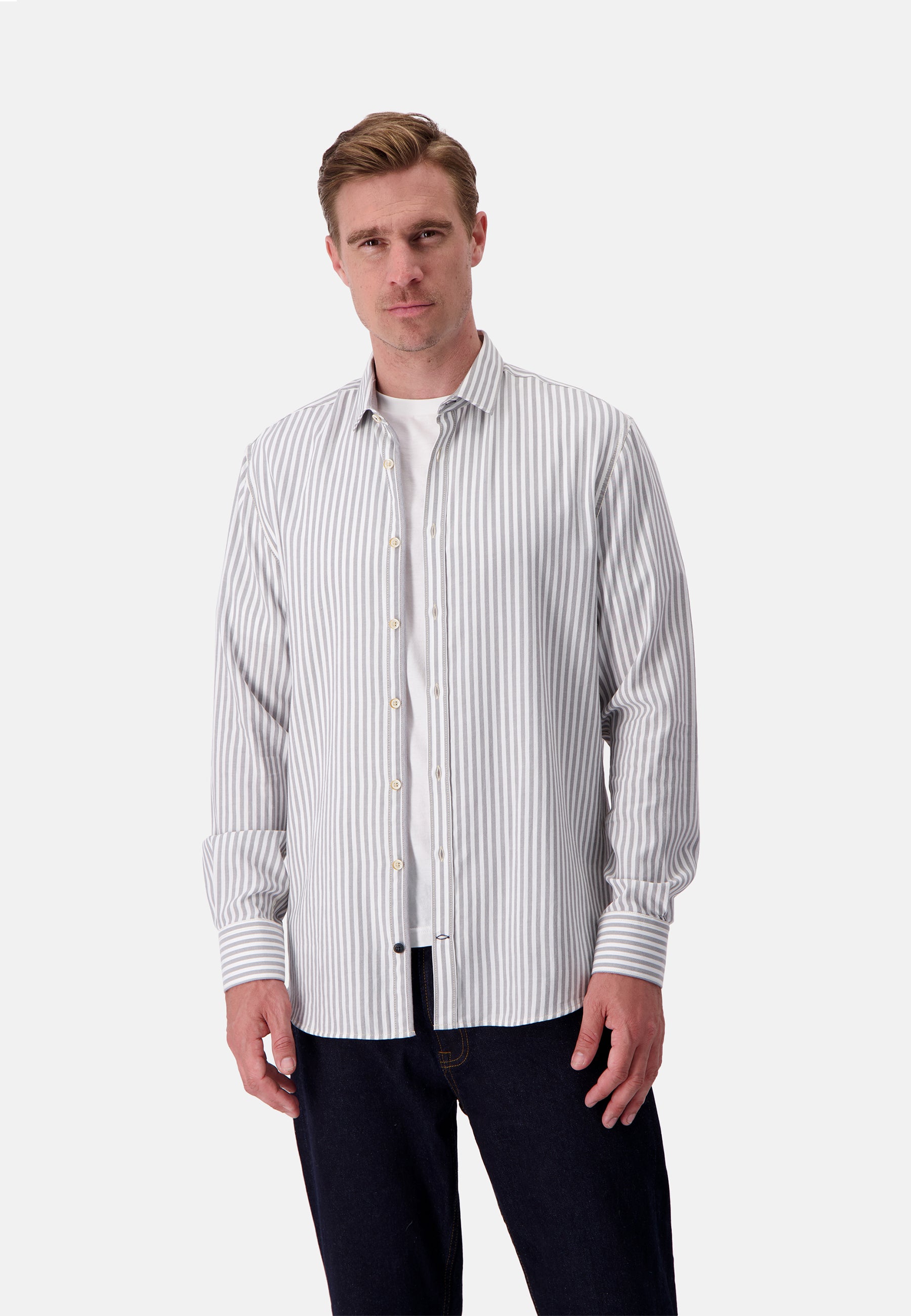 Camicia Spazzolato Twill Stripes in Argento Stripes Camicie Colours and Sons   