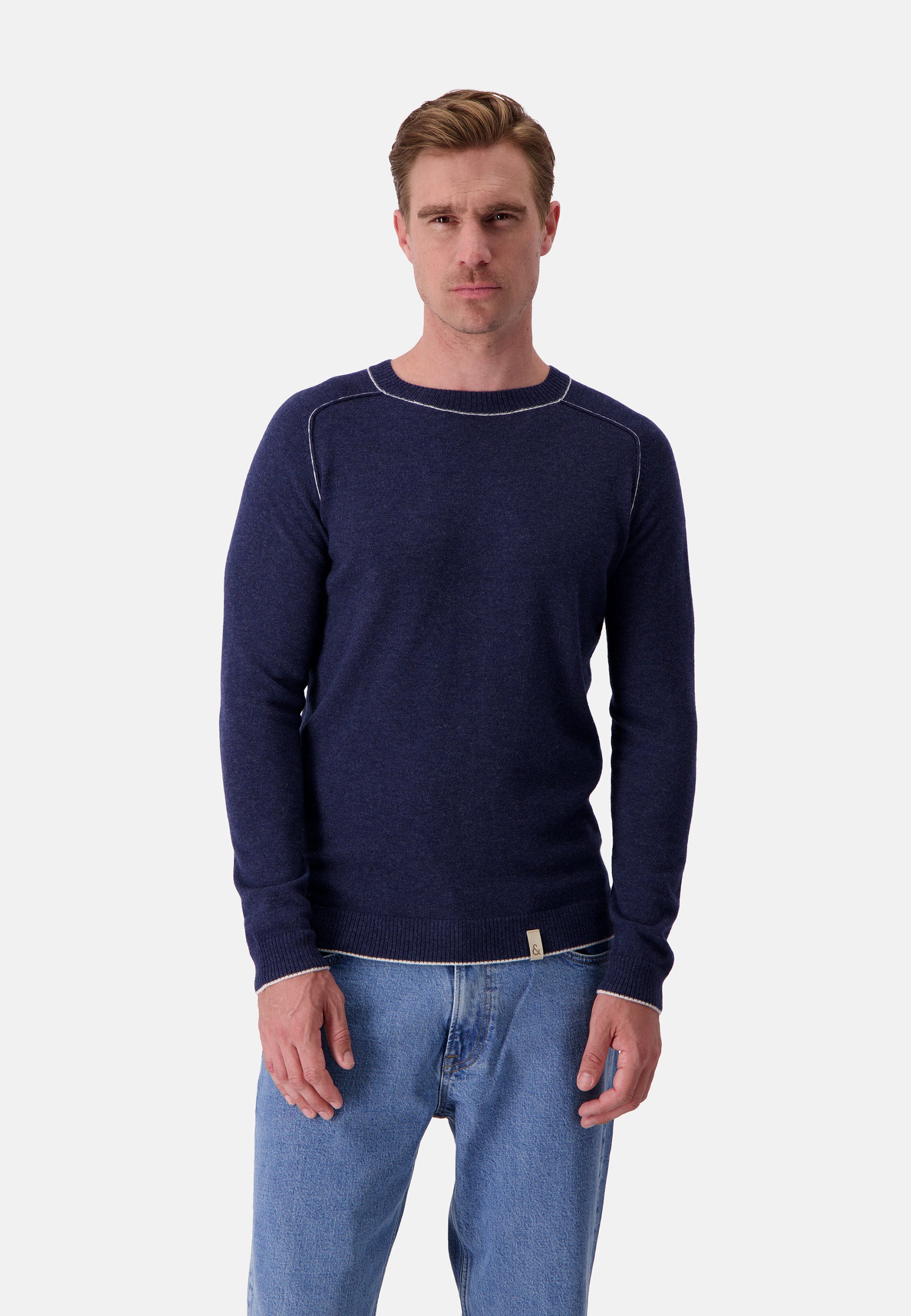 Scollo rotondo in misto merino in blu Maglioni Colours and Sons