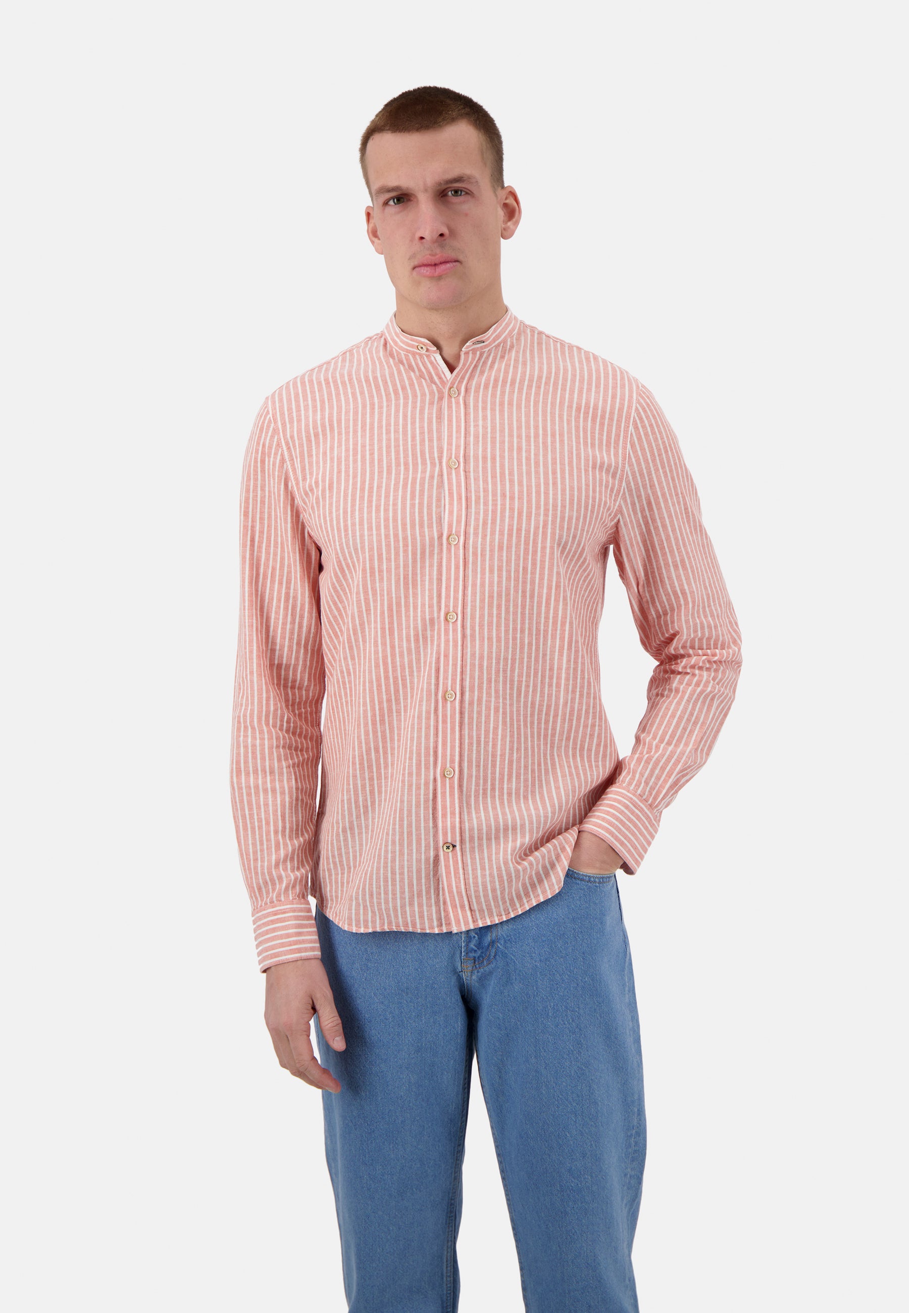 Camicia-misto lino a righe in camicie a righe pesca Colours and Sons   