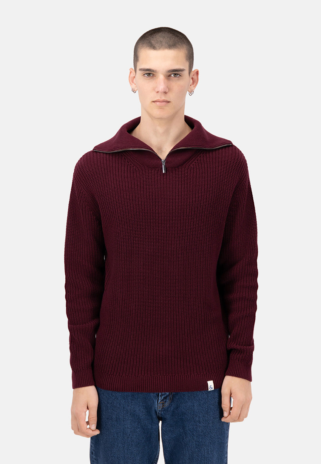 Punto cardigan con mezza zip in Merlot Maglioni Colours and Sons   