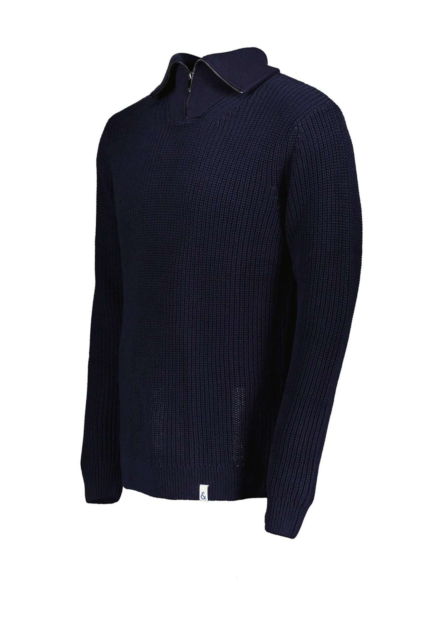 Mock-Zip Half Cardigan Stitch in Navy Maglioni Colours and Sons   