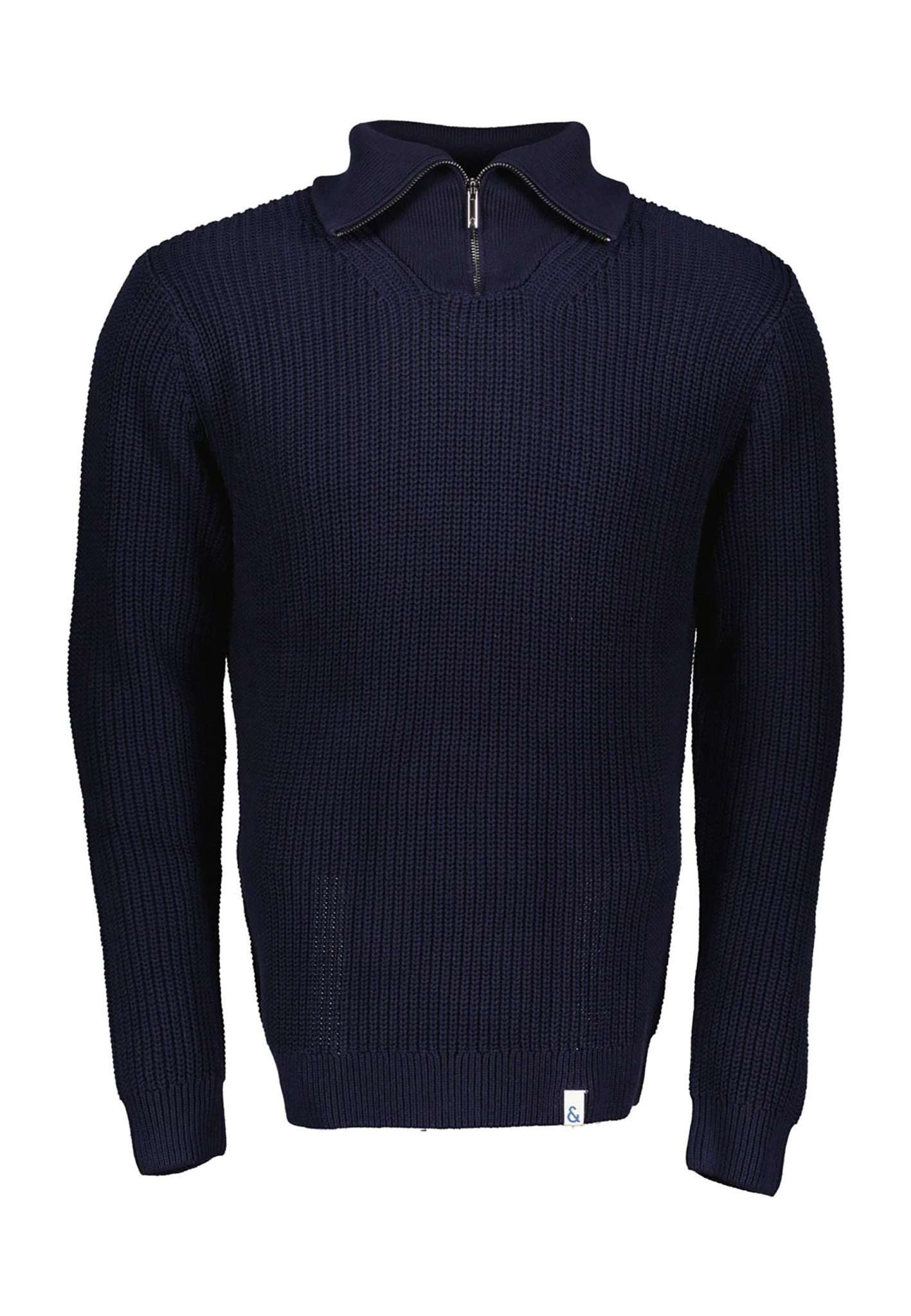 Mock-Zip Half Cardigan Stitch in Navy Maglioni Colours and Sons   