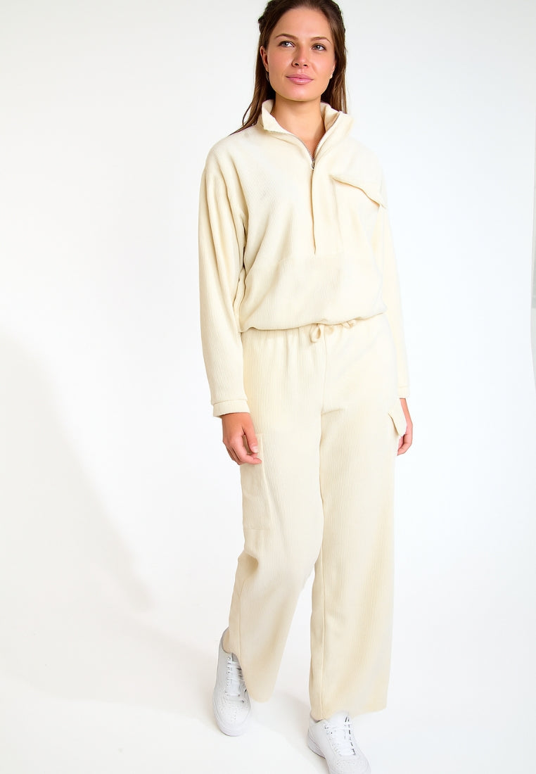 Pantaloni da jogging a coste BEYOND-QUANDARY in ecru Pantaloni Banana Moon