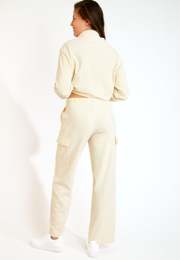 Pantaloni da jogging a coste BEYOND-QUANDARY in ecru Pantaloni Banana Moon