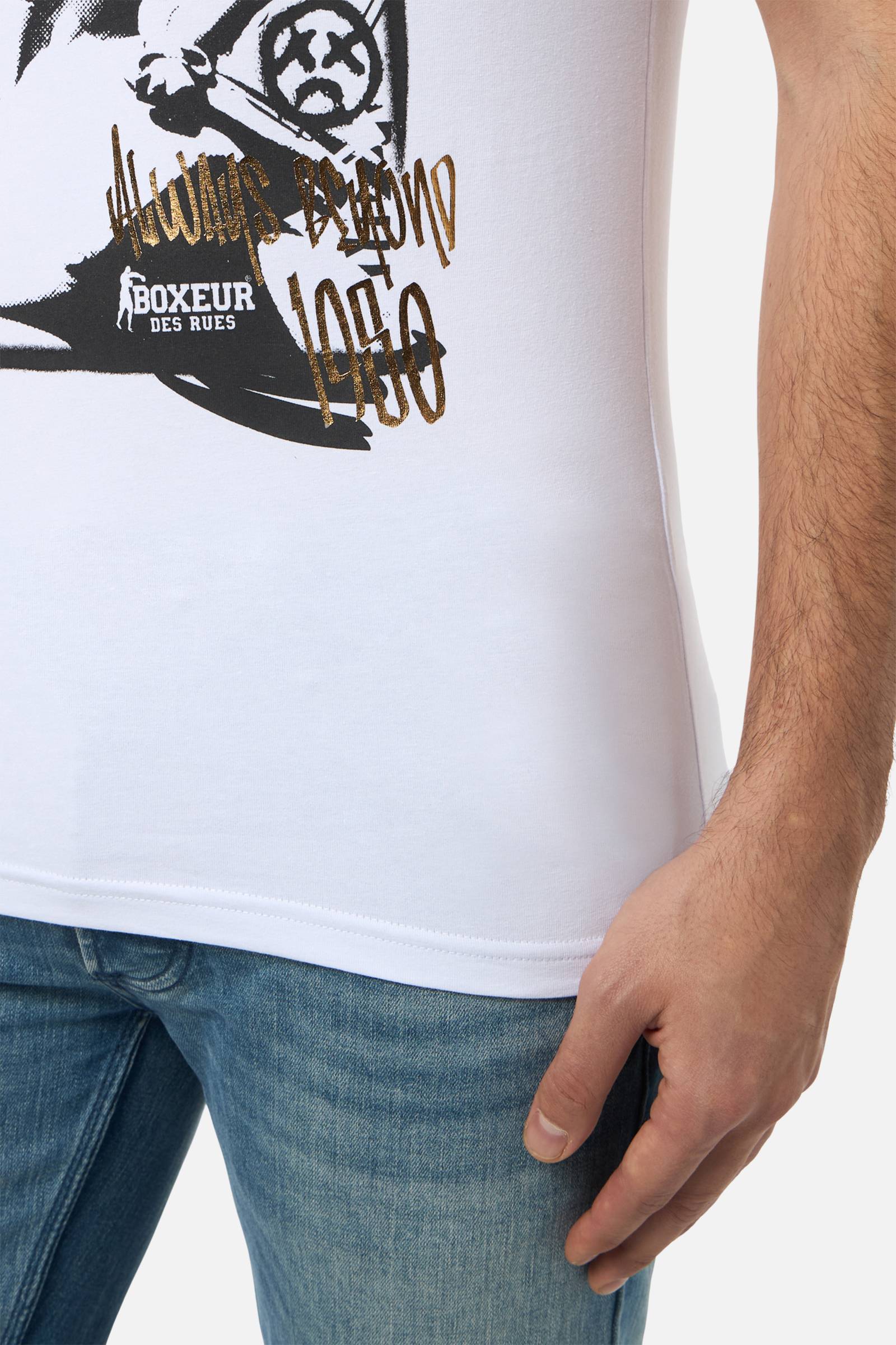 T-shirt grafica in bianco-oro