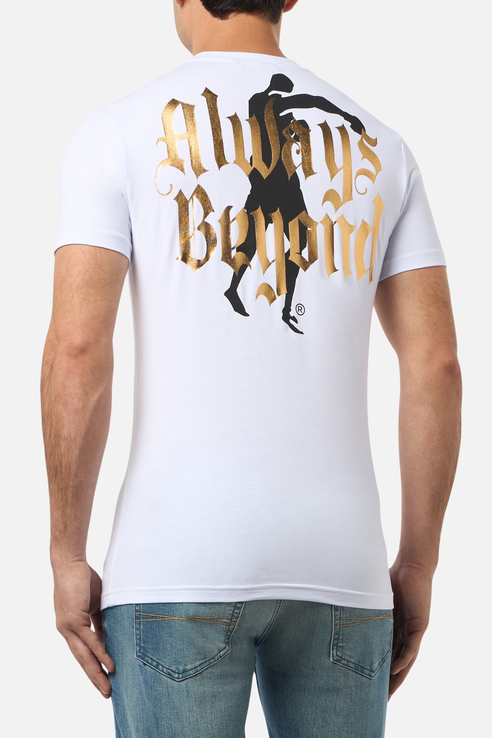 T-shirt grafica in bianco-oro