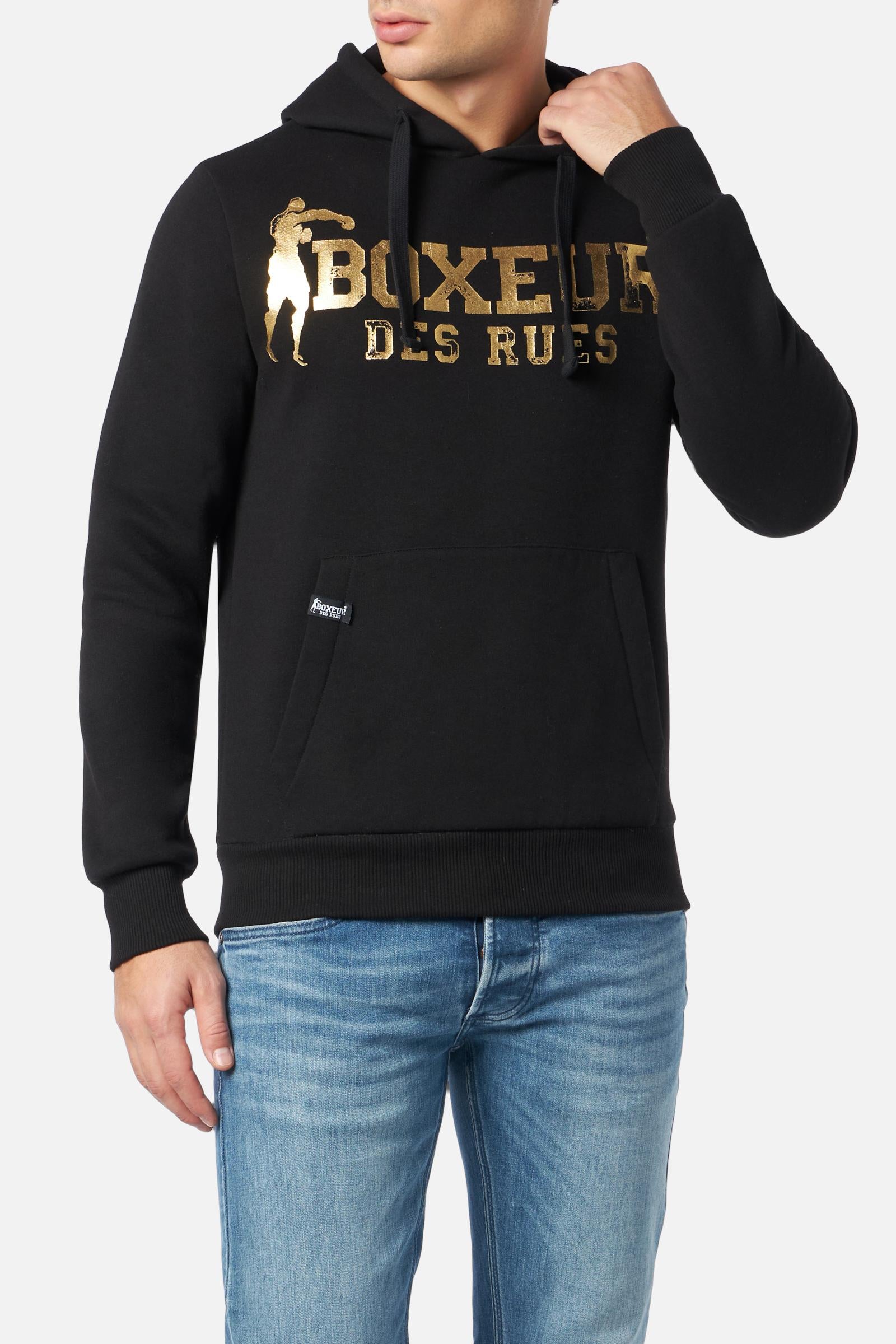 Felpa uomo con cappuccio in nero-oro con cappuccio Boxeur des Rues   