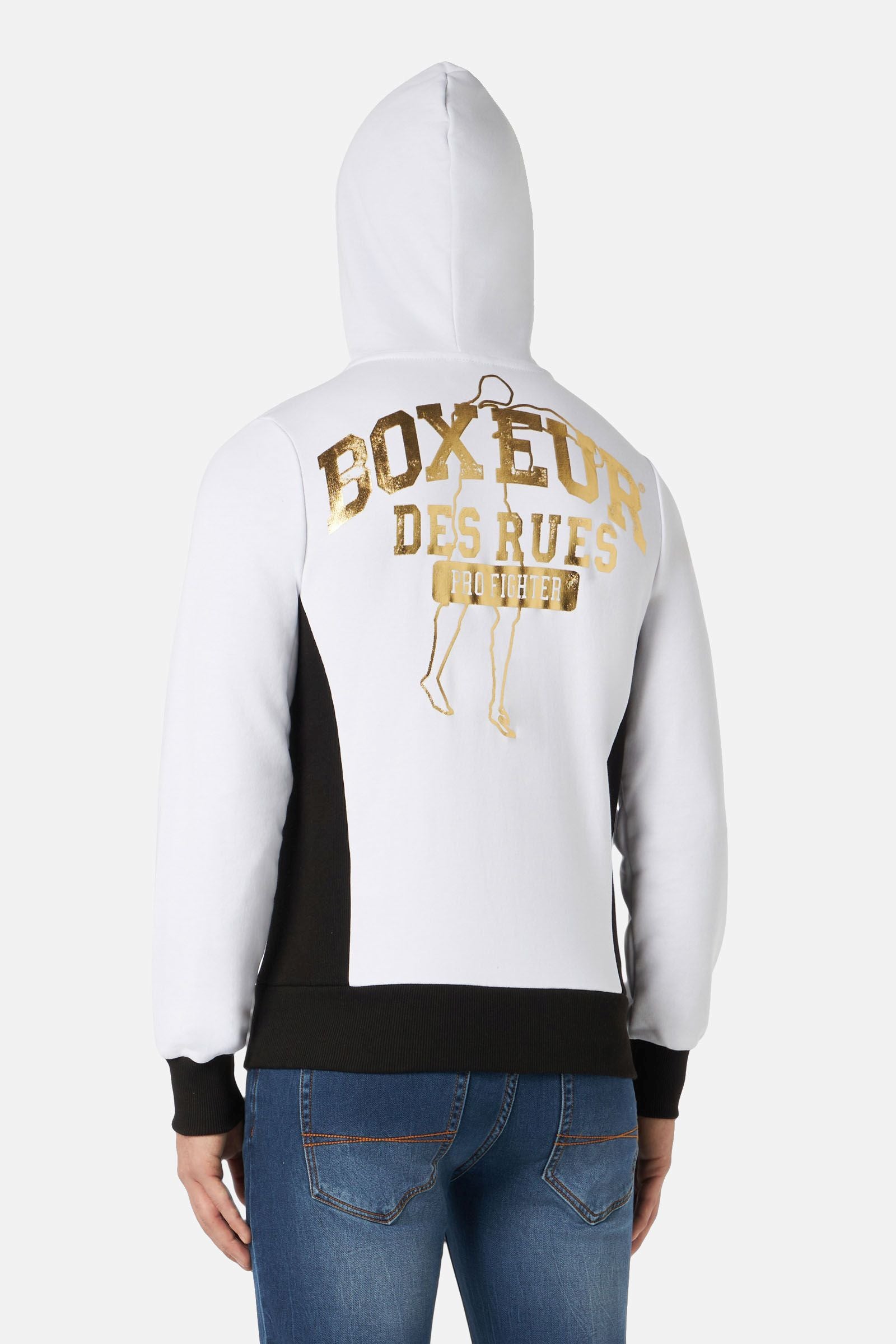 Felpa con cappuccio e zip integrale in bianco-oro Sweat Jackets Boxeur des Rues   