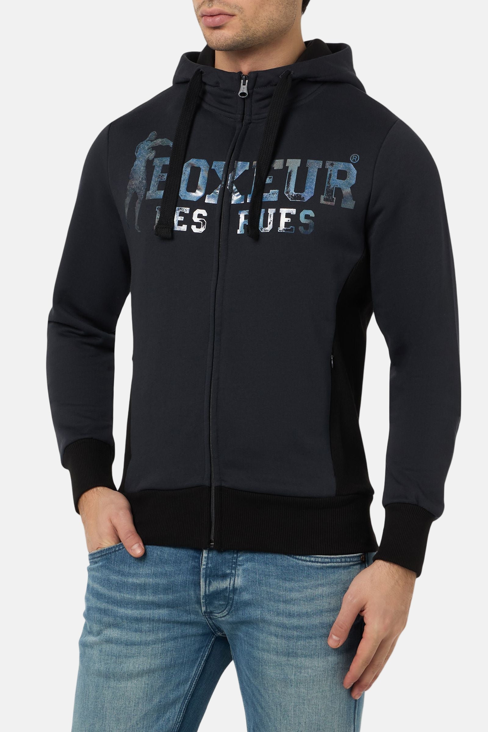 Felpa con cappuccio e zip intera in antracite