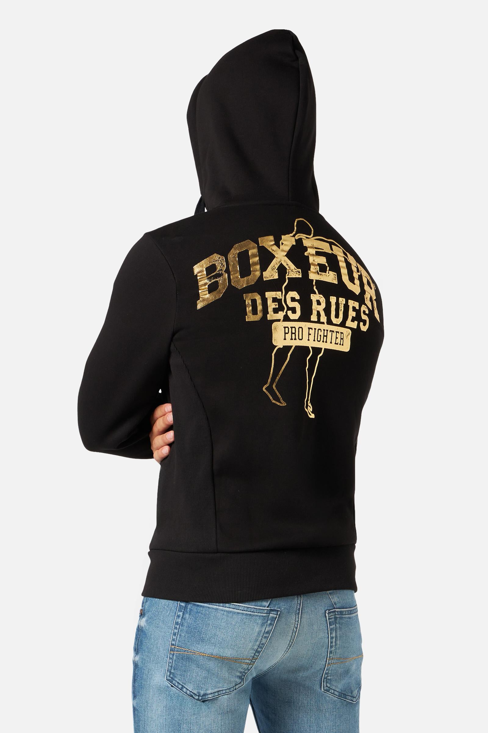 Felpa full zip con cappuccio in giacche felpe nere e dorate Boxeur des Rues