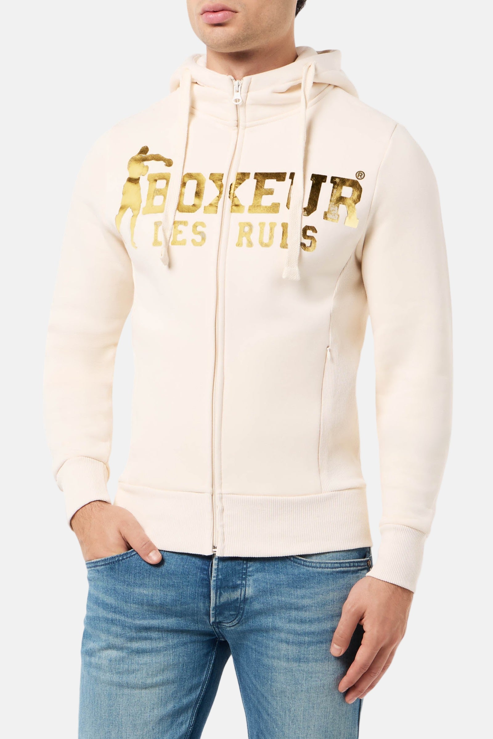 Felpa con cappuccio e zip integrale in burro