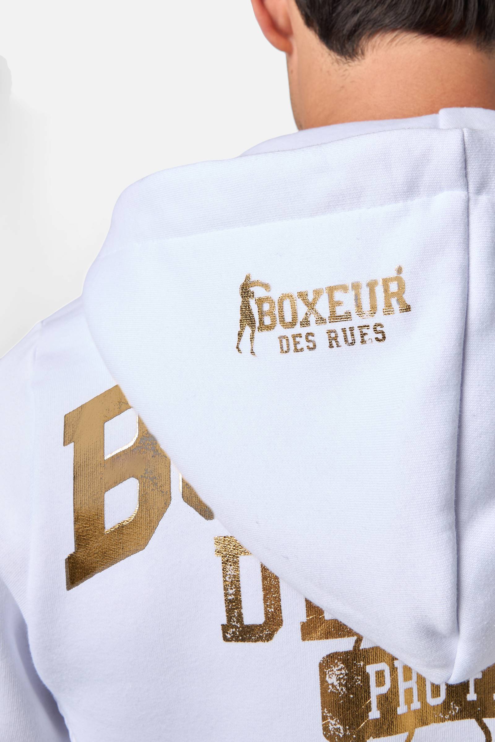 Felpa con cappuccio e zip integrale in bianco-oro Sweat Jackets Boxeur des Rues