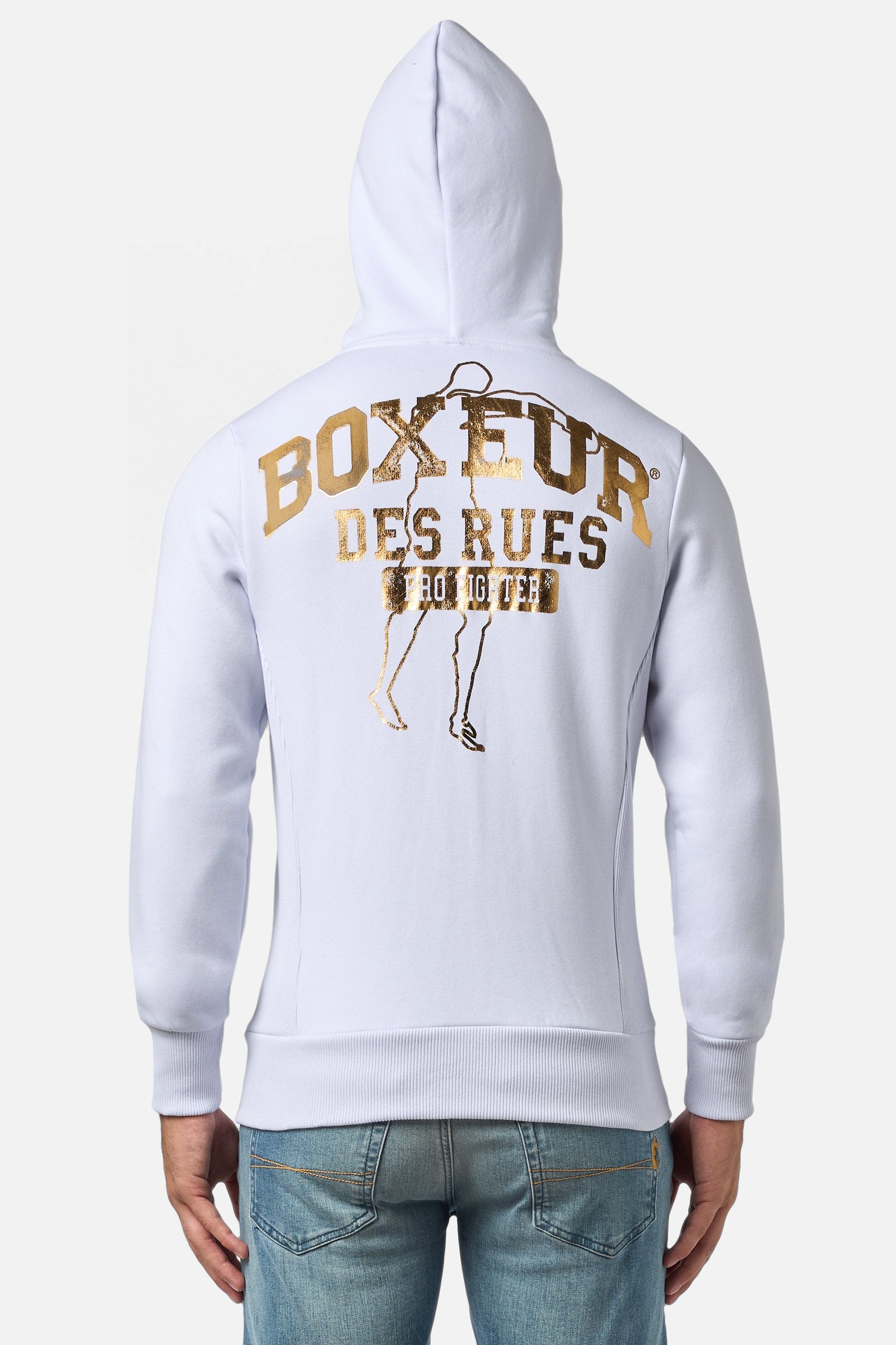 Felpa con cappuccio e zip integrale in bianco-oro Sweat Jackets Boxeur des Rues