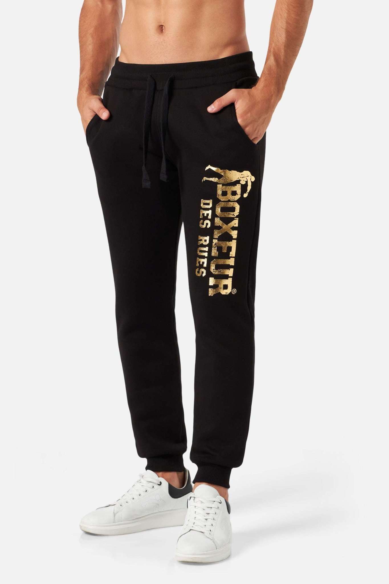 Pantaloni slim fit con logo in nero-oro Boxeur des Rues   