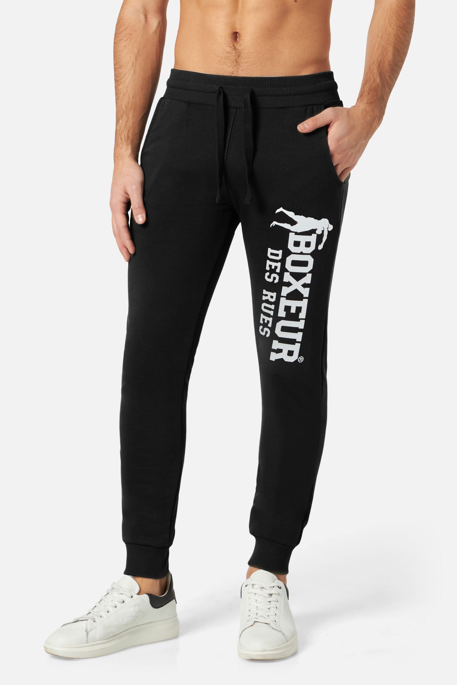 Pantaloni lunghi da uomo con logo in nero e bianco Boxeur des Rues   