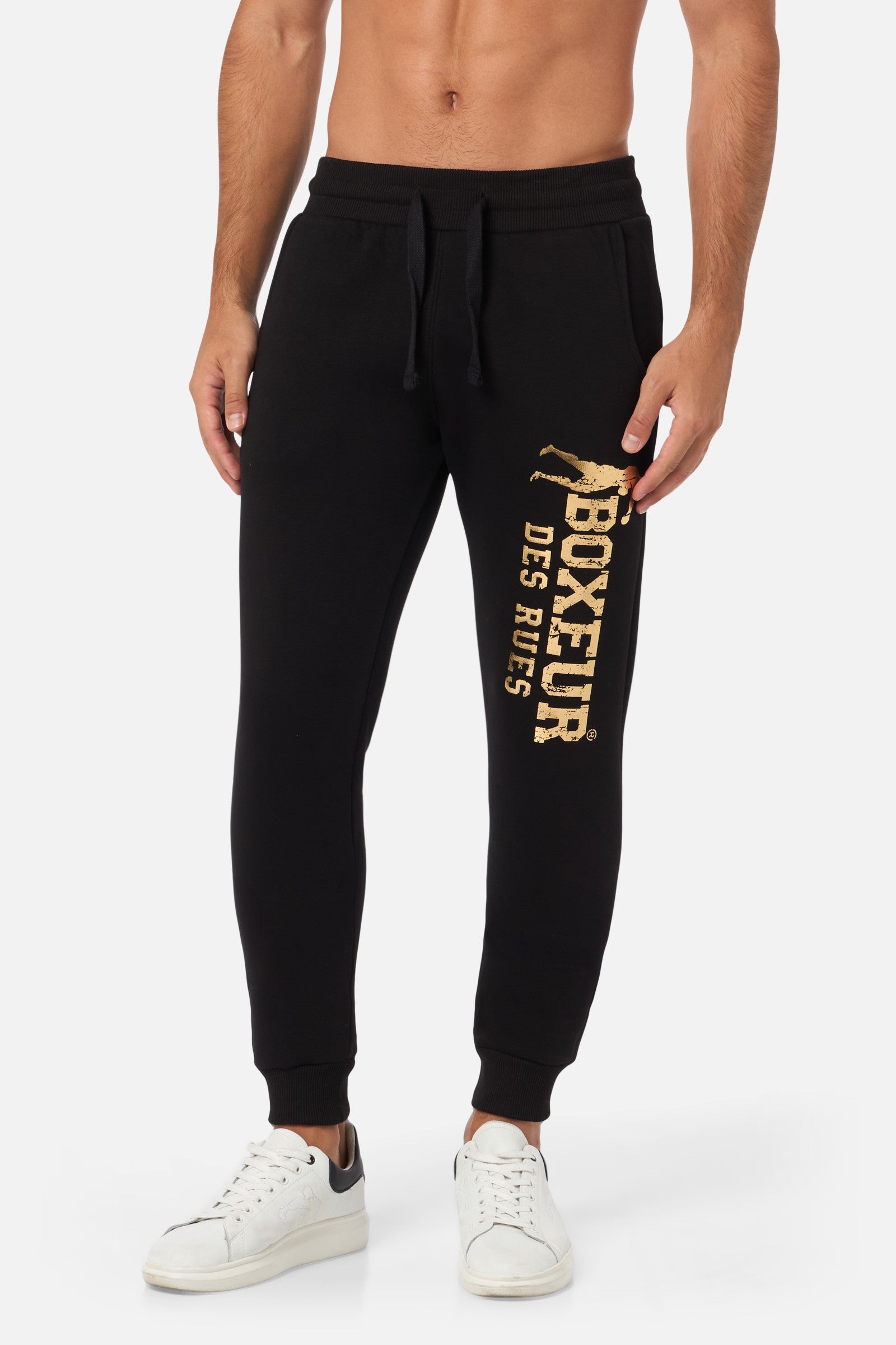 Pantaloni slim fit con logo in nero-oro Boxeur des Rues   